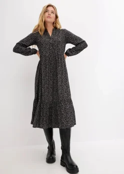 bonprix Bekleidung·Pullover & Strickjacken|Nachhaltigere Materialien^Midikleid aus Viskose rauchgrau leo bedruckt