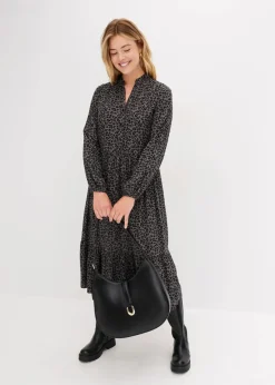 bonprix Bekleidung·Pullover & Strickjacken|Nachhaltigere Materialien^Midikleid aus Viskose rauchgrau leo bedruckt