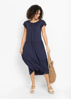 bonprix Bekleidung·Pullover & Strickjacken|Kleider^Midikleid aus Viskose dunkelblau