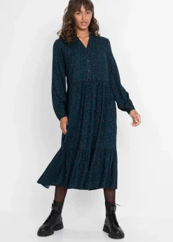 bonprix Kleider|Nachhaltigere Materialien^Midikleid aus Viskose blaupetrol leo