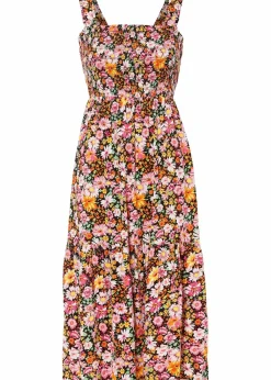 bonprix Nachhaltigere Materialien|Kleider^Midikleid aus Viskose pink/grün geblümt