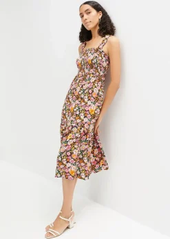 bonprix Nachhaltigere Materialien|Kleider^Midikleid aus Viskose pink/grün geblümt