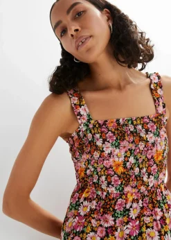 bonprix Nachhaltigere Materialien|Kleider^Midikleid aus Viskose pink/grün geblümt