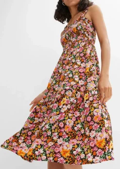 bonprix Nachhaltigere Materialien|Kleider^Midikleid aus Viskose pink/grün geblümt