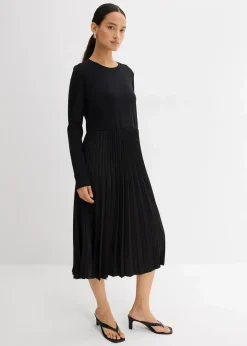 bonprix Bekleidung·Pullover & Strickjacken|Kleider^Midikleid aus Viskose-Mix schwarz