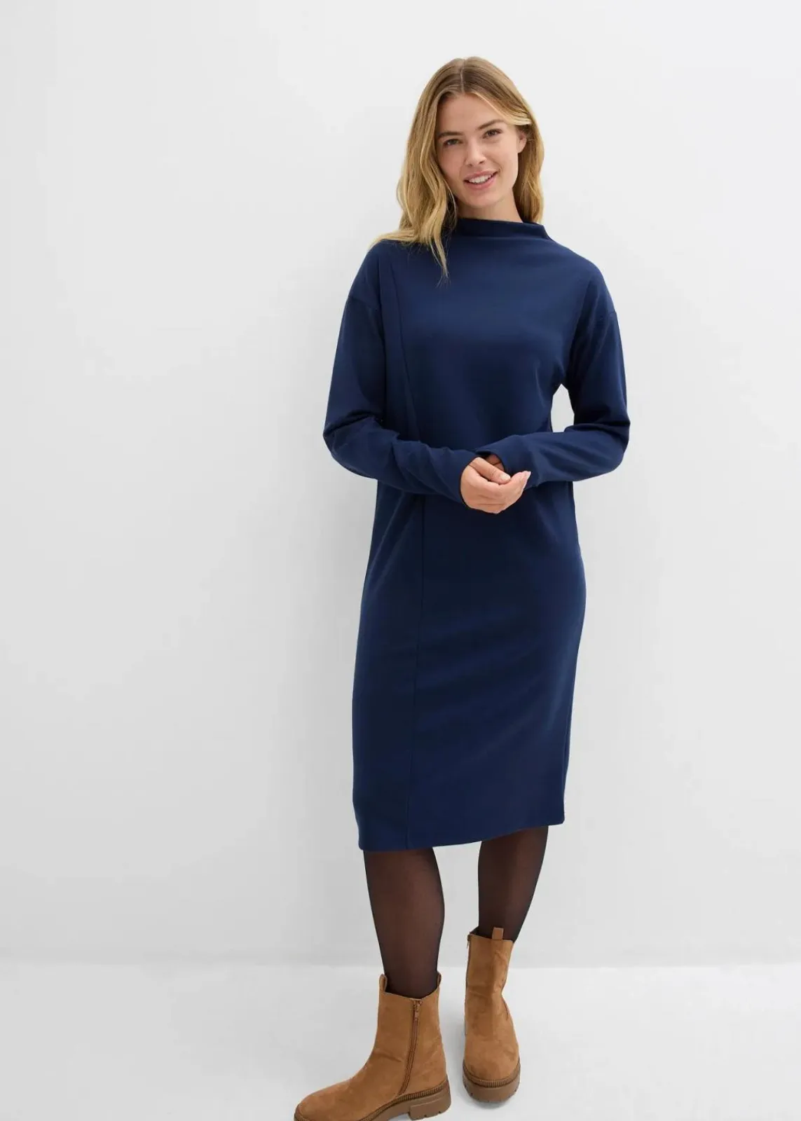 bonprix Bekleidung·Pullover & Strickjacken|Kleider^Midikleid aus Viskose-Mix dunkelblau