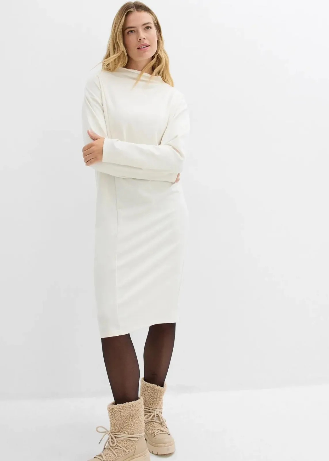bonprix Kleider|Bekleidung·Pullover & Strickjacken^Midikleid aus Viskose-Mix perlweiß