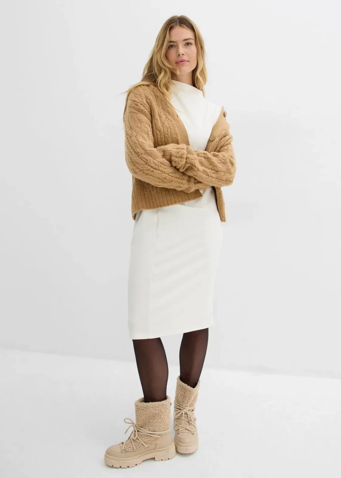 bonprix Kleider|Bekleidung·Pullover & Strickjacken^Midikleid aus Viskose-Mix perlweiß