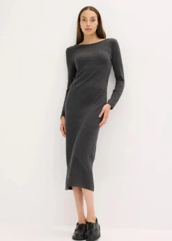 bonprix Kleider^Midikleid aus weichem Kaschmir-Mix anthrazit meliert