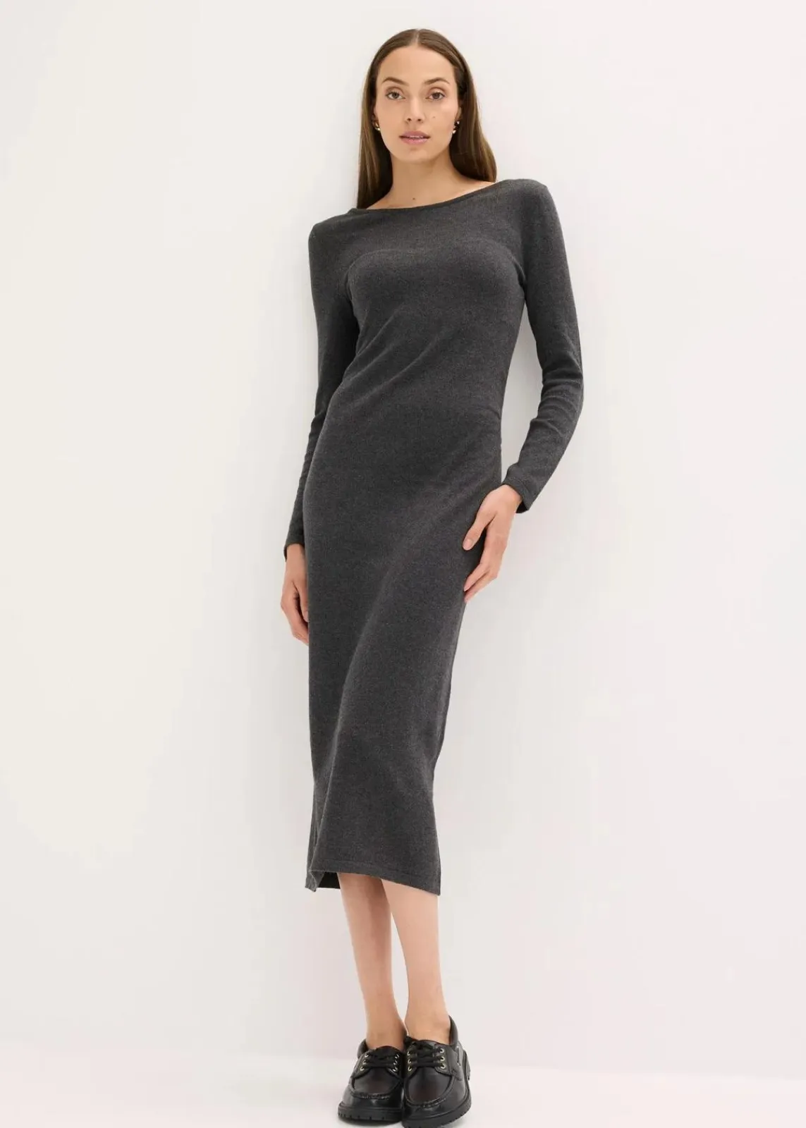 bonprix Kleider^Midikleid aus weichem Kaschmir-Mix anthrazit meliert