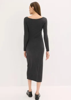 bonprix Kleider^Midikleid aus weichem Kaschmir-Mix anthrazit meliert