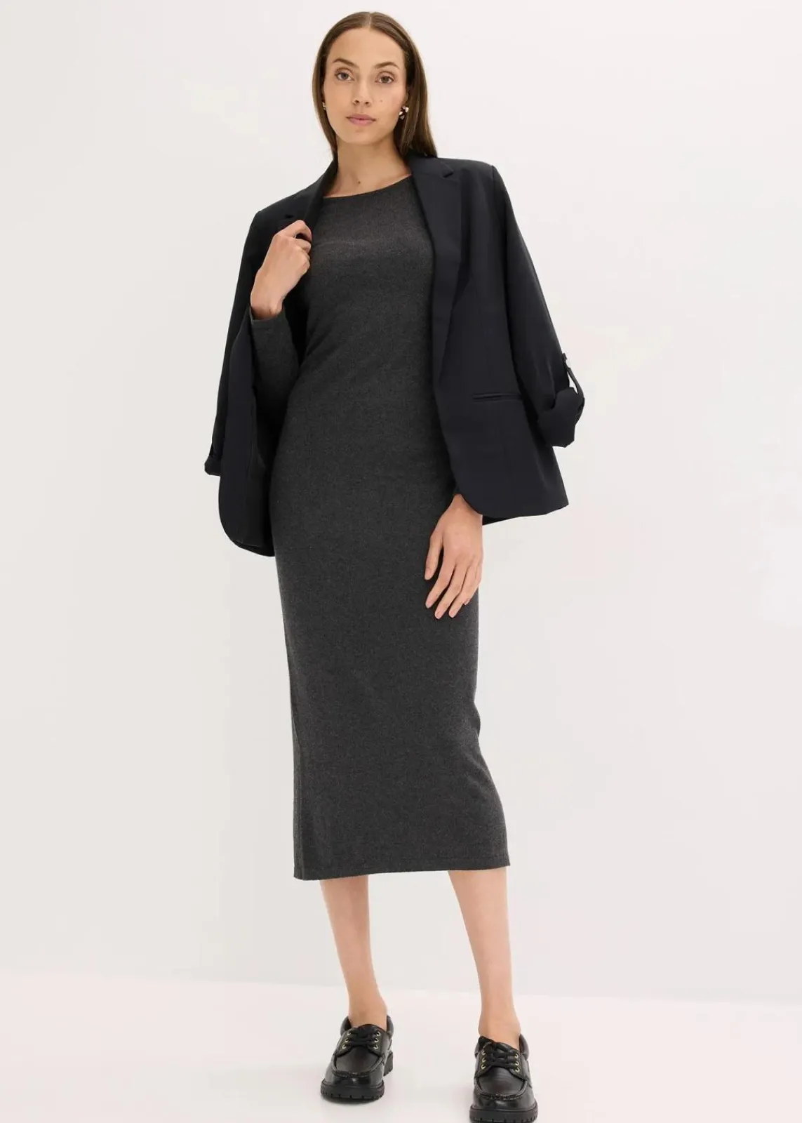 bonprix Kleider^Midikleid aus weichem Kaschmir-Mix anthrazit meliert