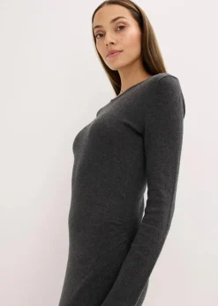 bonprix Kleider^Midikleid aus weichem Kaschmir-Mix anthrazit meliert