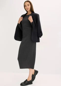 bonprix Kleider^Midikleid aus weichem Kaschmir-Mix anthrazit meliert