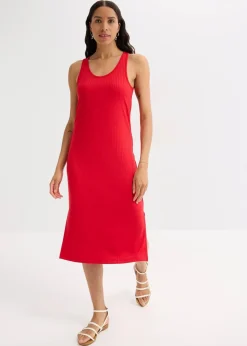 bonprix Kleider|Bekleidung·Pullover & Strickjacken^Midikleid aus weicher Rippe tiefrot