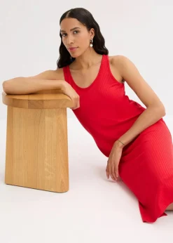 bonprix Kleider|Bekleidung·Pullover & Strickjacken^Midikleid aus weicher Rippe tiefrot