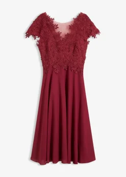 bonprix Kleider|Festliche Mode^Midikleid aus zartem Tüll mit Spitze rubinrot