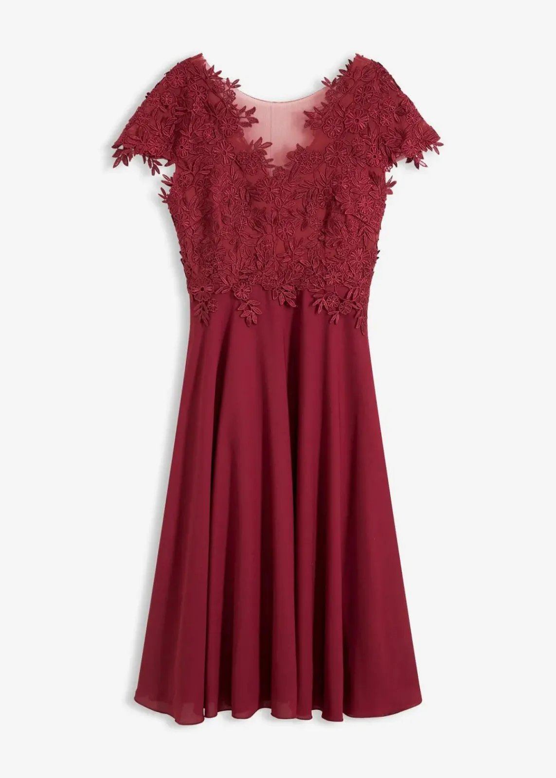 bonprix Kleider|Festliche Mode^Midikleid aus zartem Tüll mit Spitze rubinrot