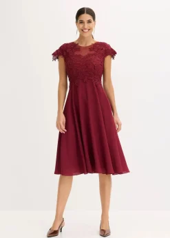 bonprix Kleider|Festliche Mode^Midikleid aus zartem Tüll mit Spitze rubinrot