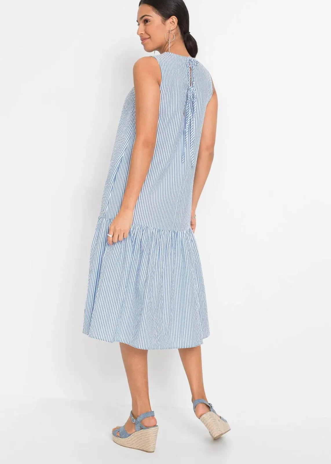 bonprix Bekleidung·Pullover & Strickjacken|Kleider^Midikleid in A-Linie hellblau gestreift