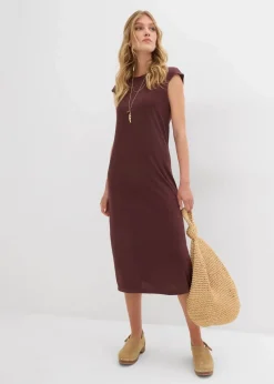 bonprix Kleider|Bekleidung·Pullover & Strickjacken^Midikleid in Strickoptik terrabraun
