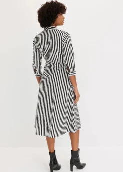 bonprix Bekleidung·Pullover & Strickjacken|Kleider^Midikleid mit Bindeband wollweiß/schwarz gestreift