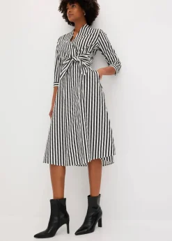 bonprix Bekleidung·Pullover & Strickjacken|Kleider^Midikleid mit Bindeband wollweiß/schwarz gestreift