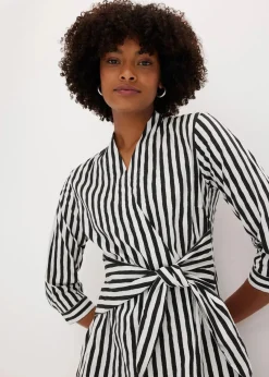 bonprix Bekleidung·Pullover & Strickjacken|Kleider^Midikleid mit Bindeband wollweiß/schwarz gestreift