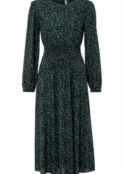 bonprix Kleider|Nachhaltigere Materialien^Midikleid mit Blumenprint schwarz/petrolgrün geblümt