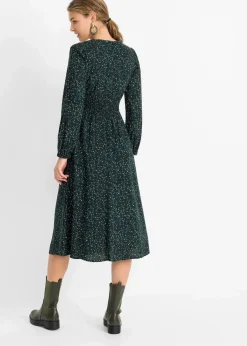 bonprix Kleider|Nachhaltigere Materialien^Midikleid mit Blumenprint schwarz/petrolgrün geblümt