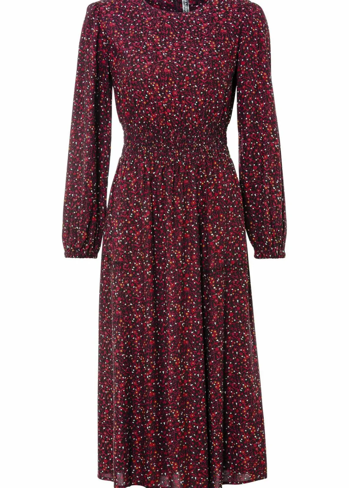 bonprix Bekleidung·Pullover & Strickjacken|Nachhaltigere Materialien^Midikleid mit Blumenprint kastanienrot/schwarz