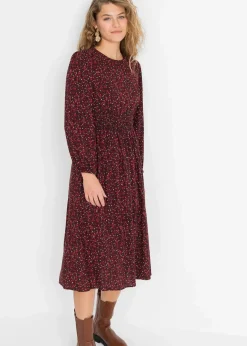 bonprix Bekleidung·Pullover & Strickjacken|Nachhaltigere Materialien^Midikleid mit Blumenprint kastanienrot/schwarz
