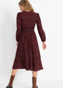 bonprix Bekleidung·Pullover & Strickjacken|Nachhaltigere Materialien^Midikleid mit Blumenprint kastanienrot/schwarz