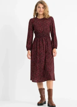 bonprix Bekleidung·Pullover & Strickjacken|Nachhaltigere Materialien^Midikleid mit Blumenprint kastanienrot/schwarz