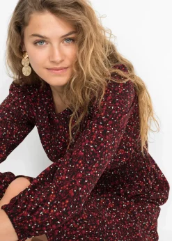 bonprix Bekleidung·Pullover & Strickjacken|Nachhaltigere Materialien^Midikleid mit Blumenprint kastanienrot/schwarz