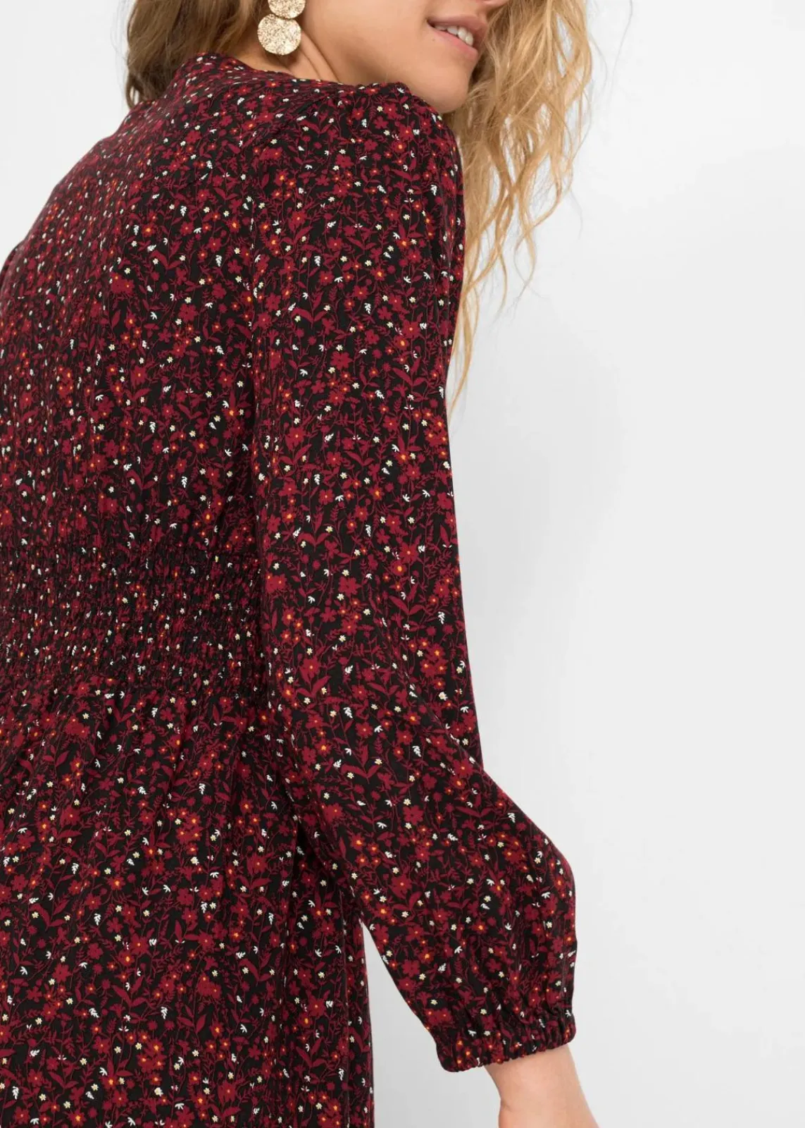 bonprix Bekleidung·Pullover & Strickjacken|Nachhaltigere Materialien^Midikleid mit Blumenprint kastanienrot/schwarz