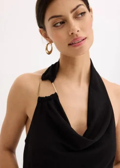 bonprix Kleider^Midikleid mit dekorativem Metall-Detail schwarz