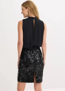bonprix Bekleidung·Pullover & Strickjacken|Festliche Mode^Midikleid mit Pailletten schwarz
