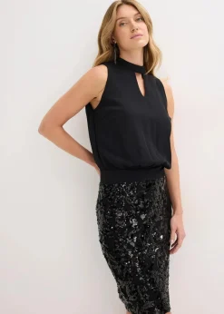 bonprix Bekleidung·Pullover & Strickjacken|Festliche Mode^Midikleid mit Pailletten schwarz