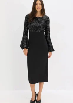 bonprix Bekleidung·Pullover & Strickjacken|Festliche Mode^Midikleid mit Pailletten schwarz