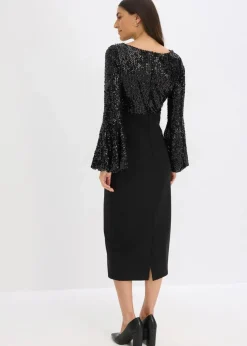 bonprix Bekleidung·Pullover & Strickjacken|Festliche Mode^Midikleid mit Pailletten schwarz