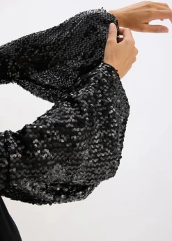 bonprix Bekleidung·Pullover & Strickjacken|Festliche Mode^Midikleid mit Pailletten schwarz
