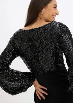 bonprix Bekleidung·Pullover & Strickjacken|Festliche Mode^Midikleid mit Pailletten schwarz