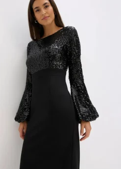 bonprix Bekleidung·Pullover & Strickjacken|Festliche Mode^Midikleid mit Pailletten schwarz