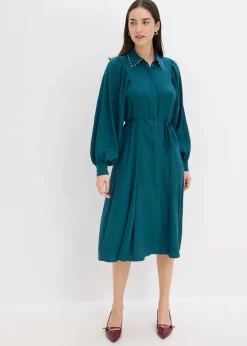 bonprix Kleider|Bekleidung·Pullover & Strickjacken^Midikleid mit Perlen Applikation dunkelpetrol