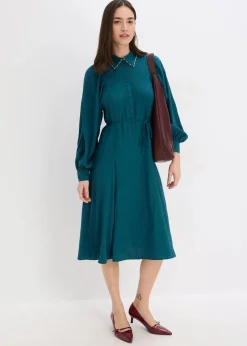 bonprix Kleider|Bekleidung·Pullover & Strickjacken^Midikleid mit Perlen Applikation dunkelpetrol