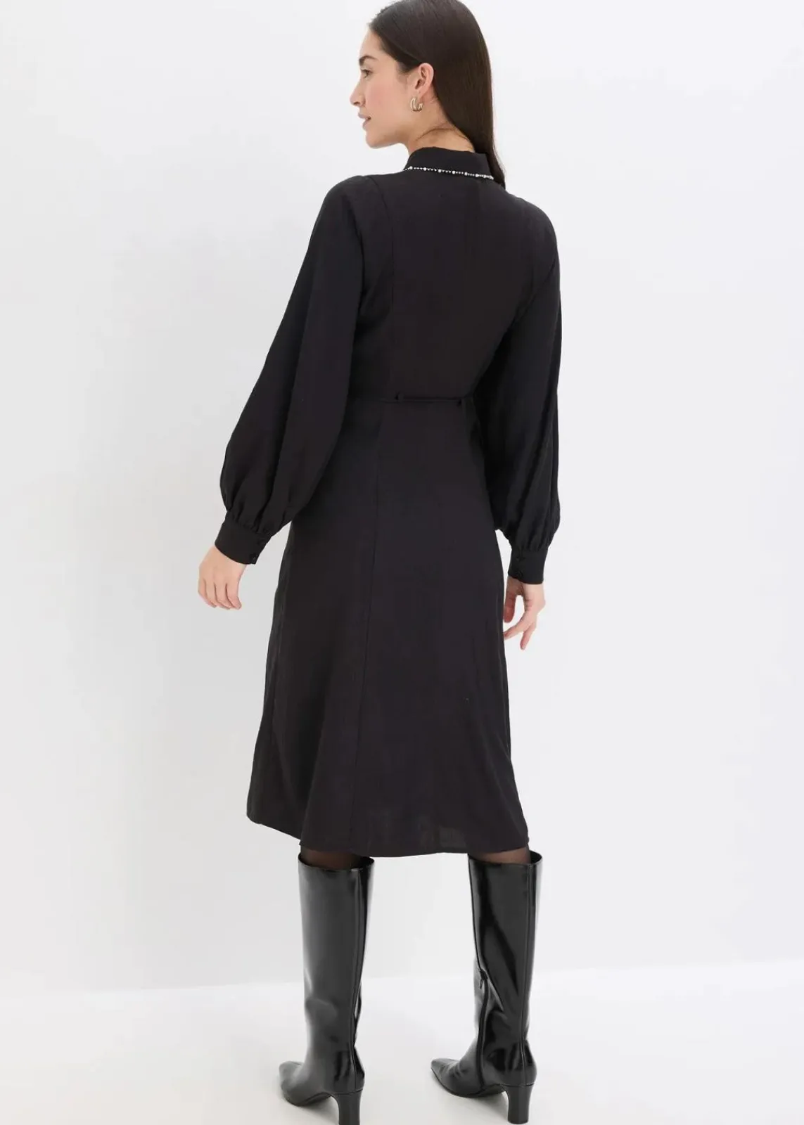 bonprix Bekleidung·Pullover & Strickjacken|Kleider^Midikleid mit Perlen Applikation schwarz