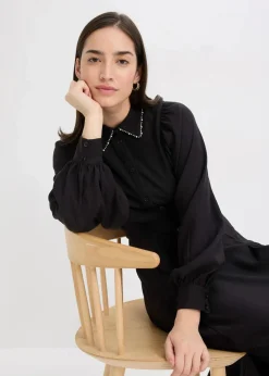 bonprix Bekleidung·Pullover & Strickjacken|Kleider^Midikleid mit Perlen Applikation schwarz
