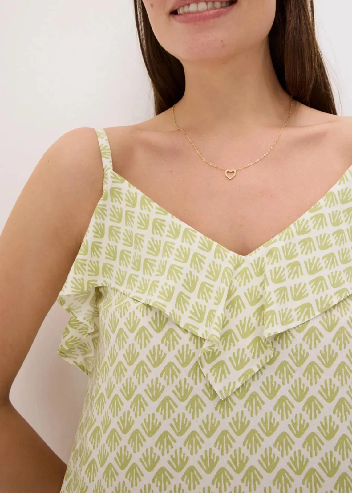bonprix Bekleidung·Pullover & Strickjacken|Kleider^Midikleid mit Rüsche mattpistazie bedruckt