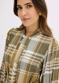 bonprix Bekleidung·Pullover & Strickjacken|Kleider^Midikleid mit Schluppe mattoliv/dunkeloliv/wollweiß kariert